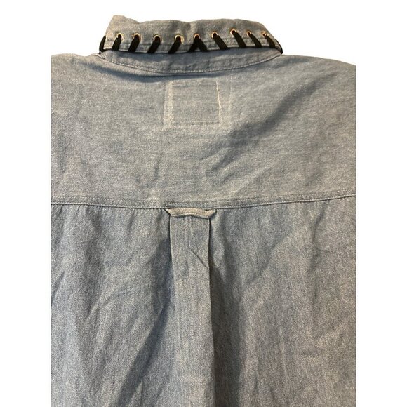 Vintage 80s Clodia Dee WhipStitch Denim Top LRG Long SLV Shoulder Pads Women NWT - Picture 8 of 11